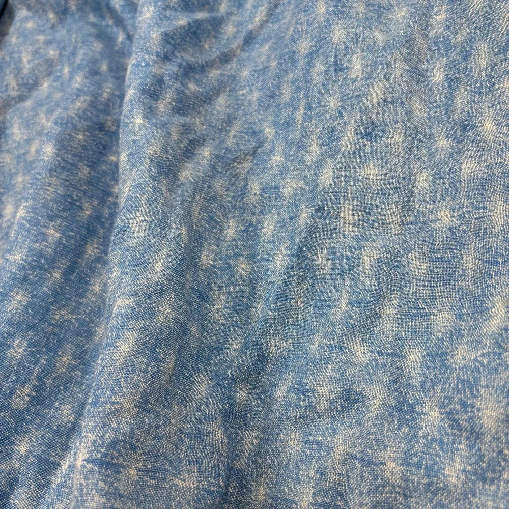 Beck Sondergaard Blue Printed Scarf Wrap Raw Hem Wool Silk Blend Artsy Euro